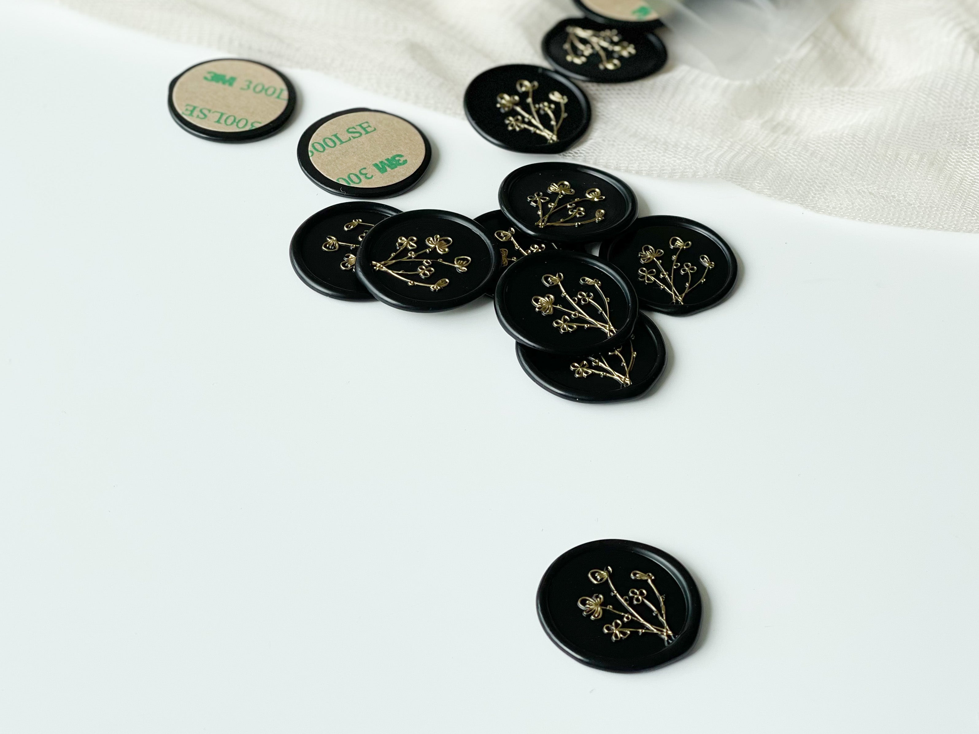 Gold Flower Wax Seal & Sticker Backing (5 pieces)