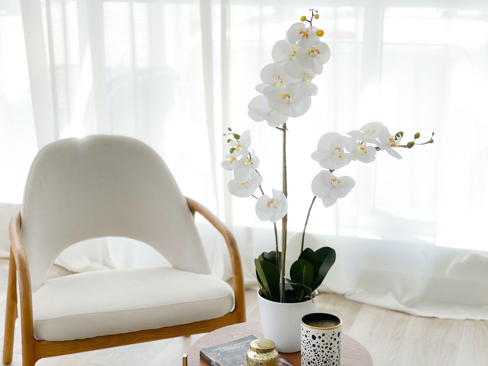 Artificial Orchid Flower Arrangement in White Vase