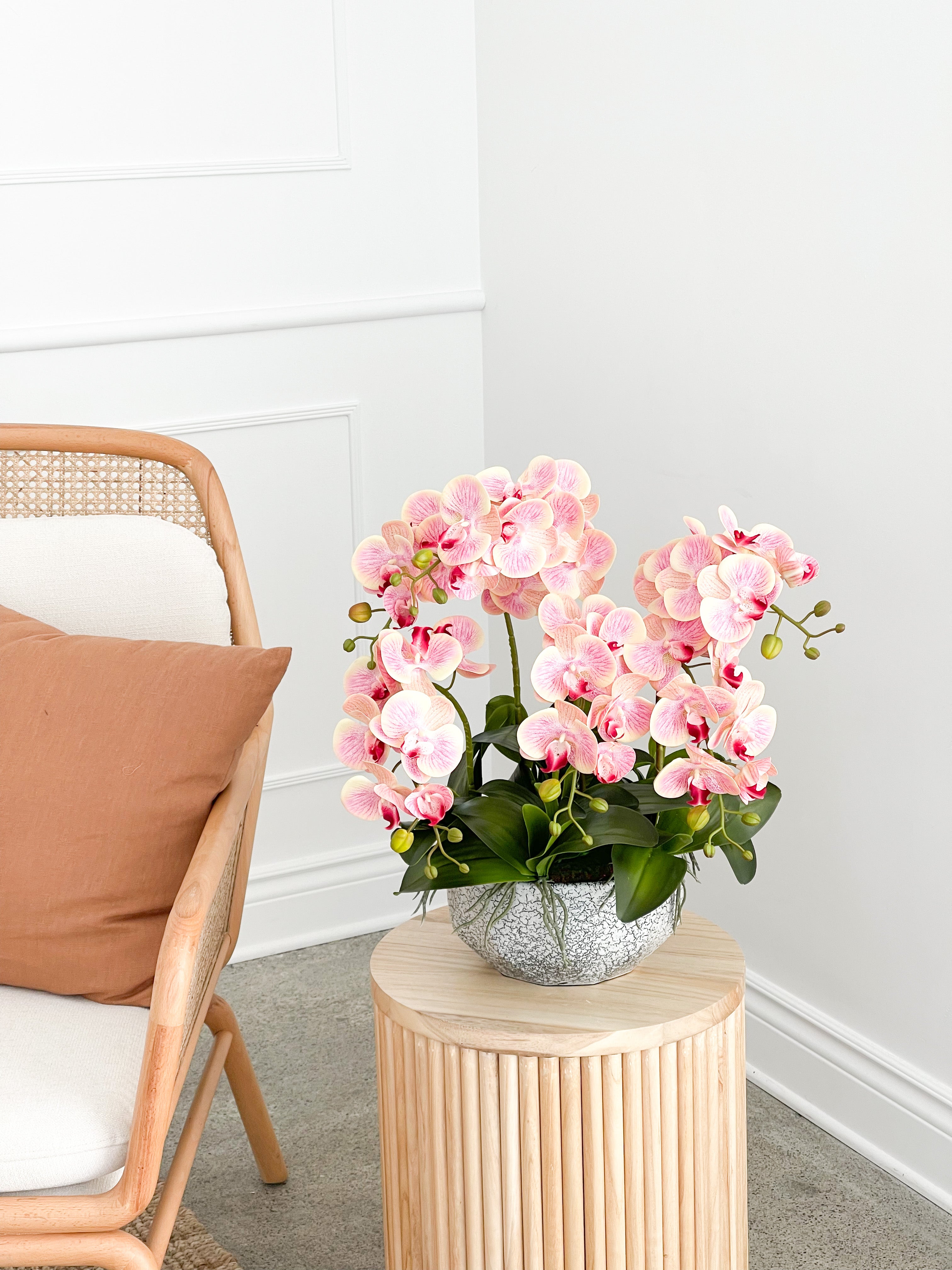 Artificial Blush Orchid Arrangement in Silver Pot