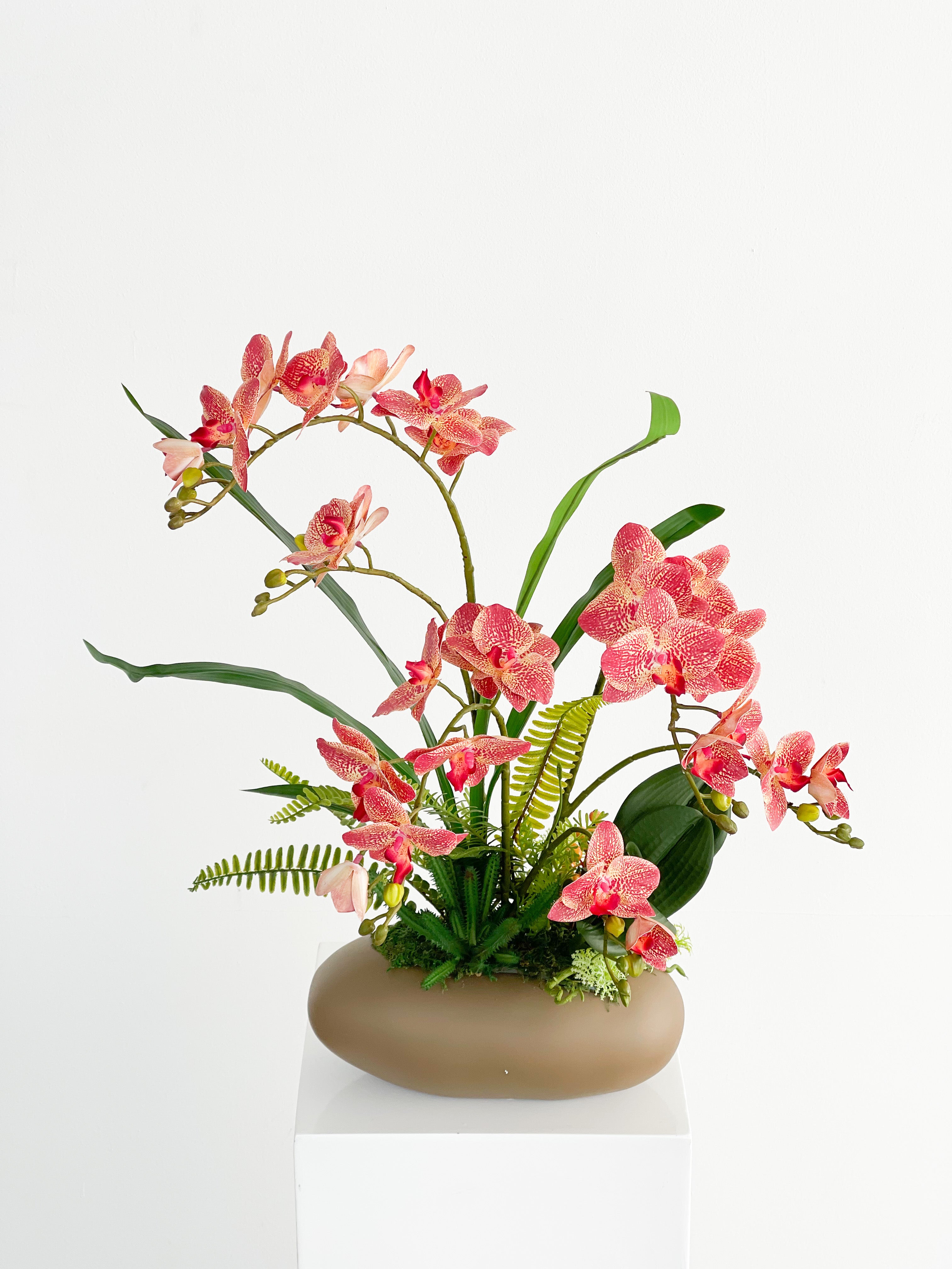 Artificial Pink Orchid Arrangement in Tan Pot