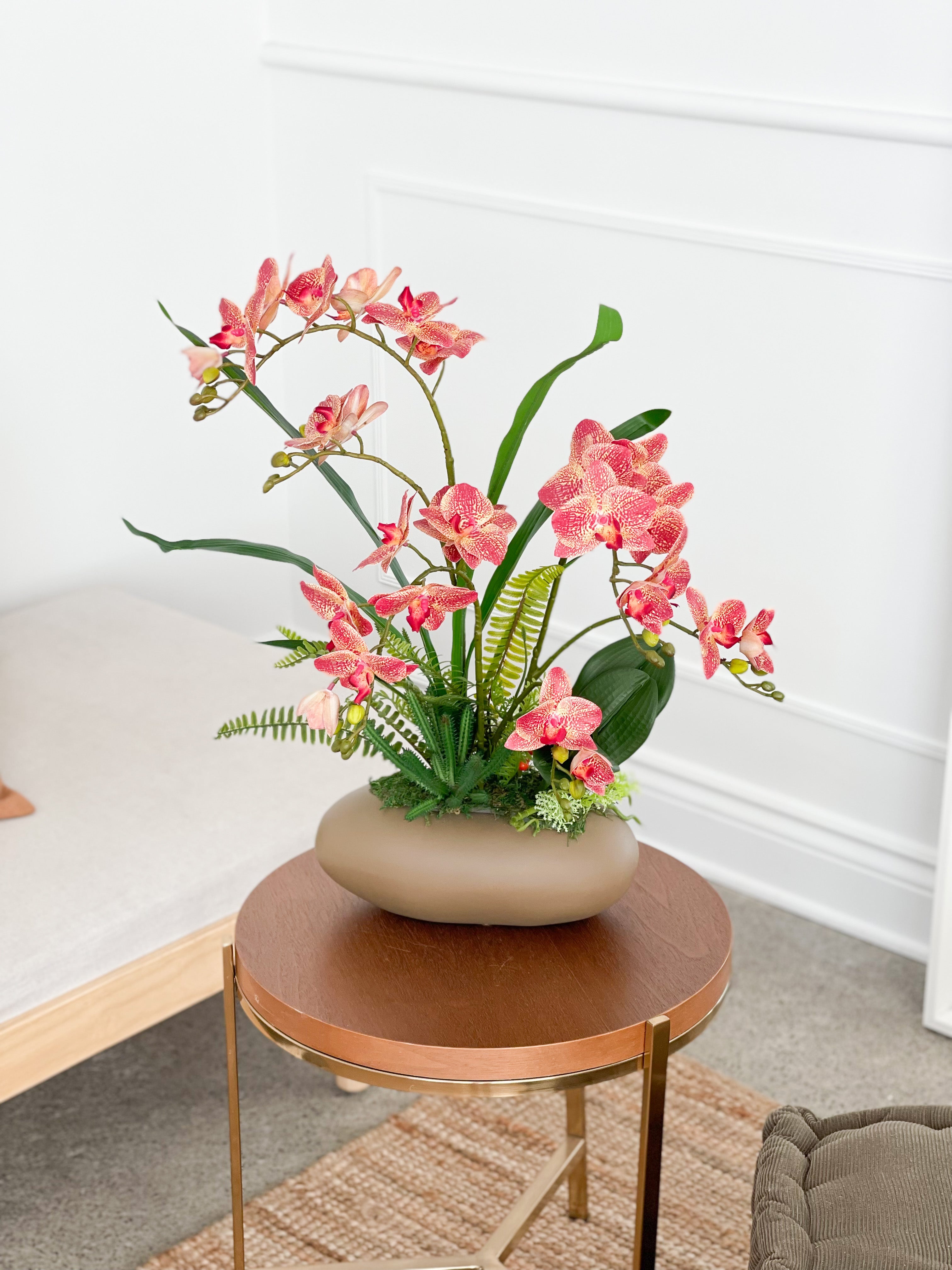 Artificial Pink Orchid Arrangement in Tan Pot