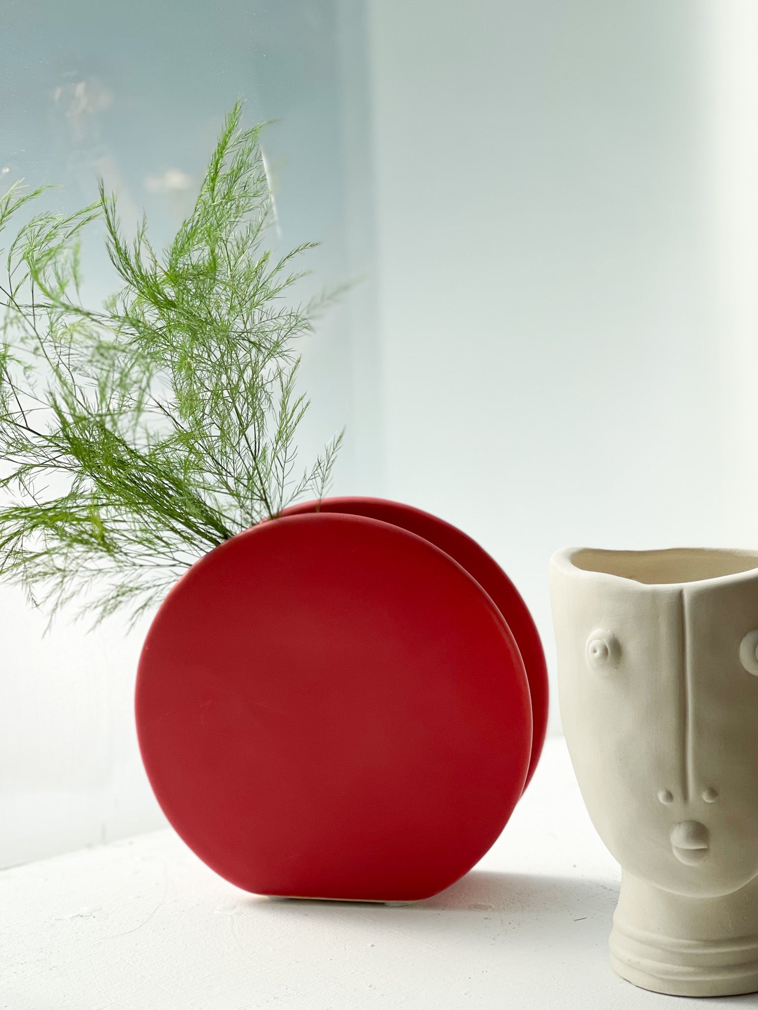 Modern Ceramic Red Moon Vase